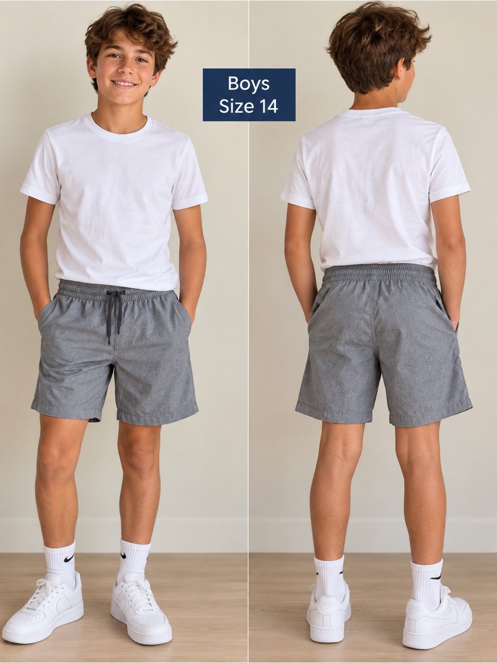 Boys Gray Elastic-Waist Shorts